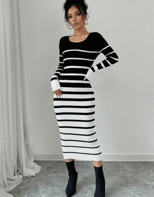 Robe Élégance Rayée Noir & Blanc