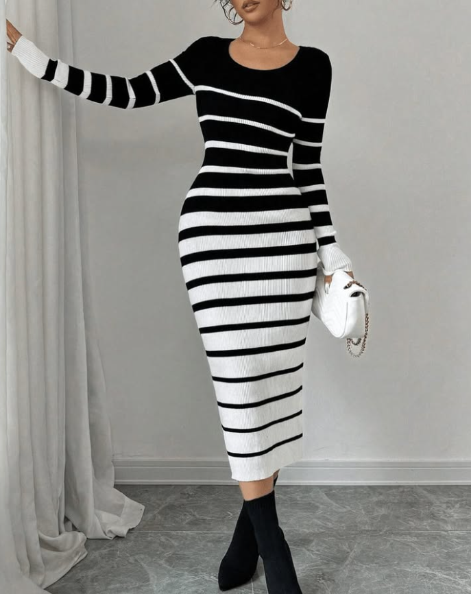 Robe Élégance Rayée Noir & Blanc
