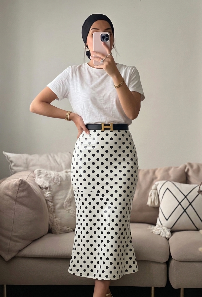 Jupe en Satin "Élégance Pointillée"